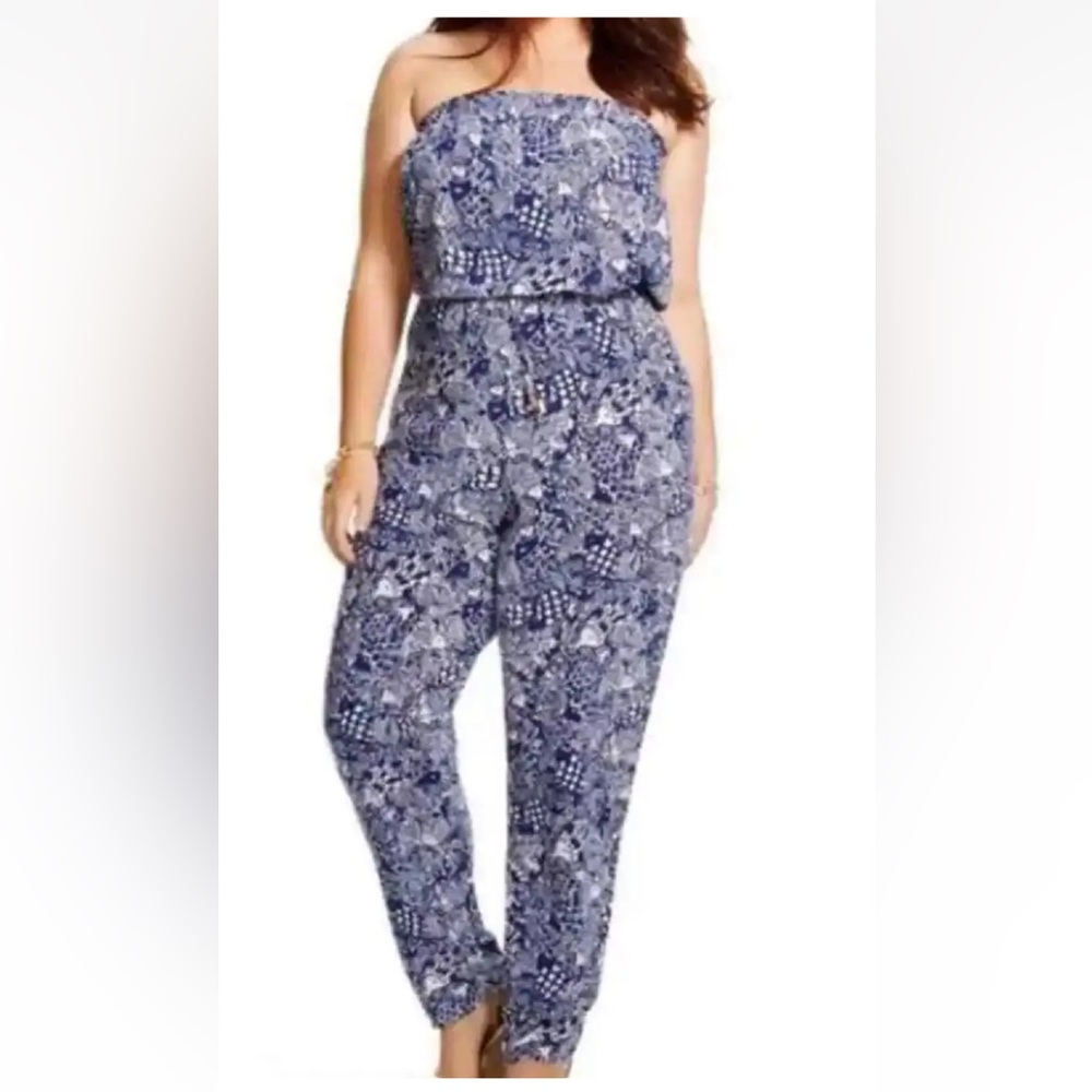 Lilly Pulitzer x Target Strapless Upstream‎ Jumpsuit Blue Fish Print Large
